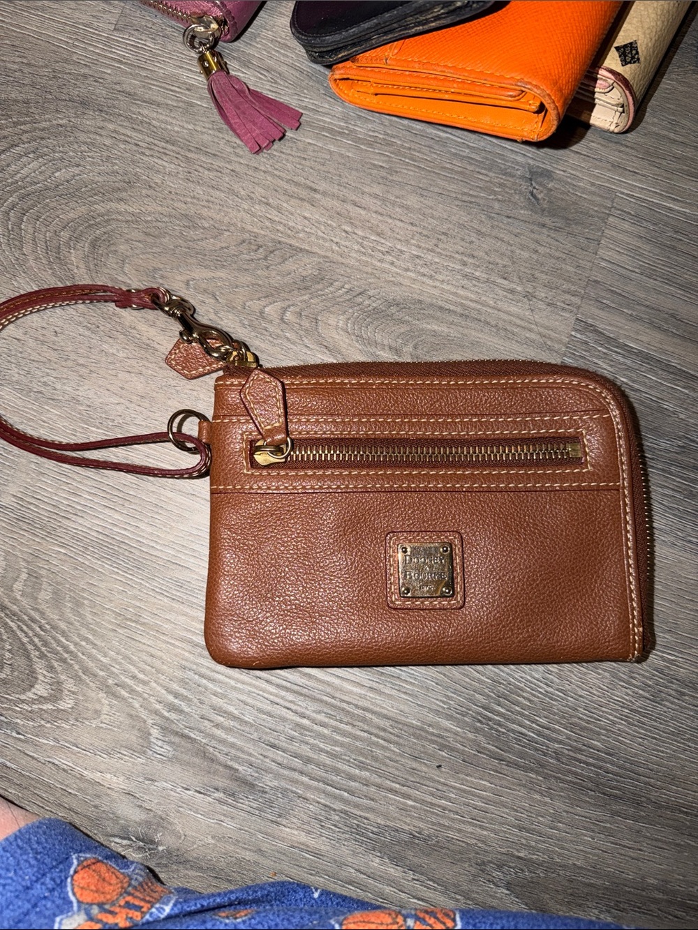 Dooney & Bourke Brown Pebbled Leather Wristlet with Gold Hardware wristlet